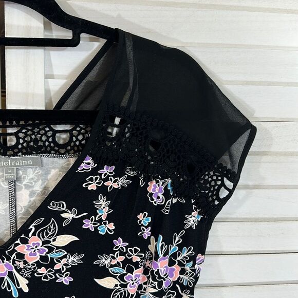 Daniel Rainn Top Medium Black Floral Cap Sleeves NWOT - Picture 6 of 15